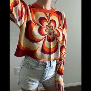 Retro Flower Power lightweight cropped sweater